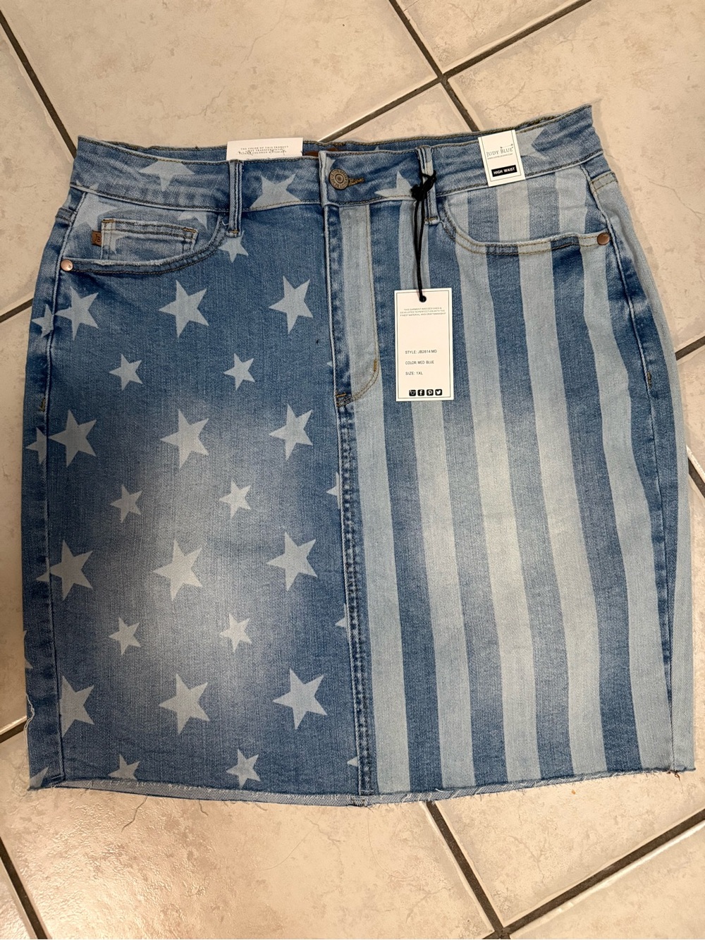 Judy Blue Two-Tone Stars & Stripes Denim Mini Skirt - Light Blue